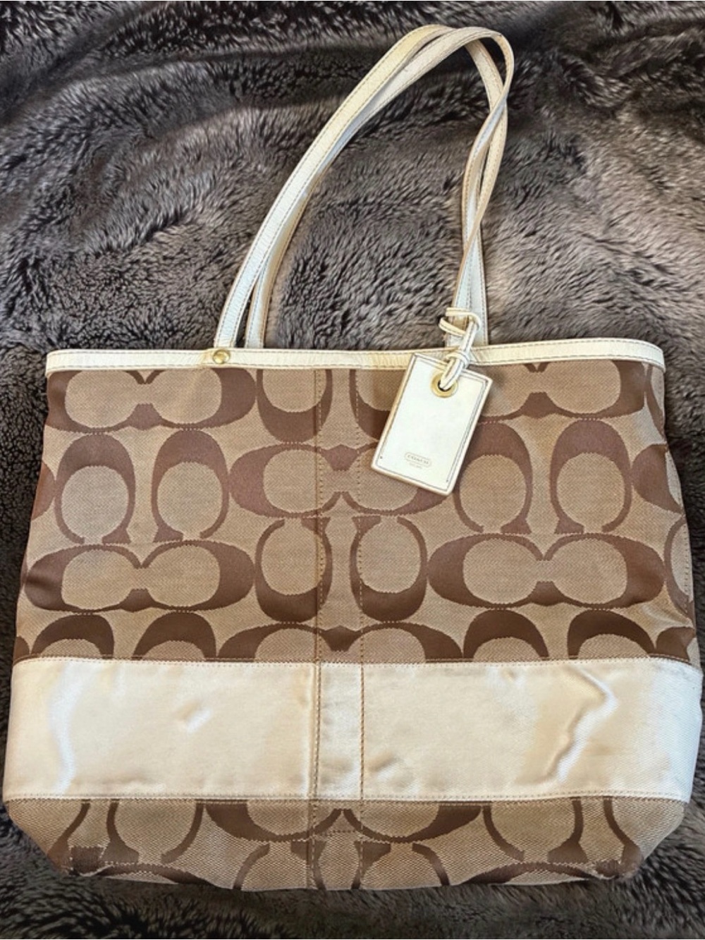 Coach Vintage Signature Brown Canvas Tote with Cream Trim